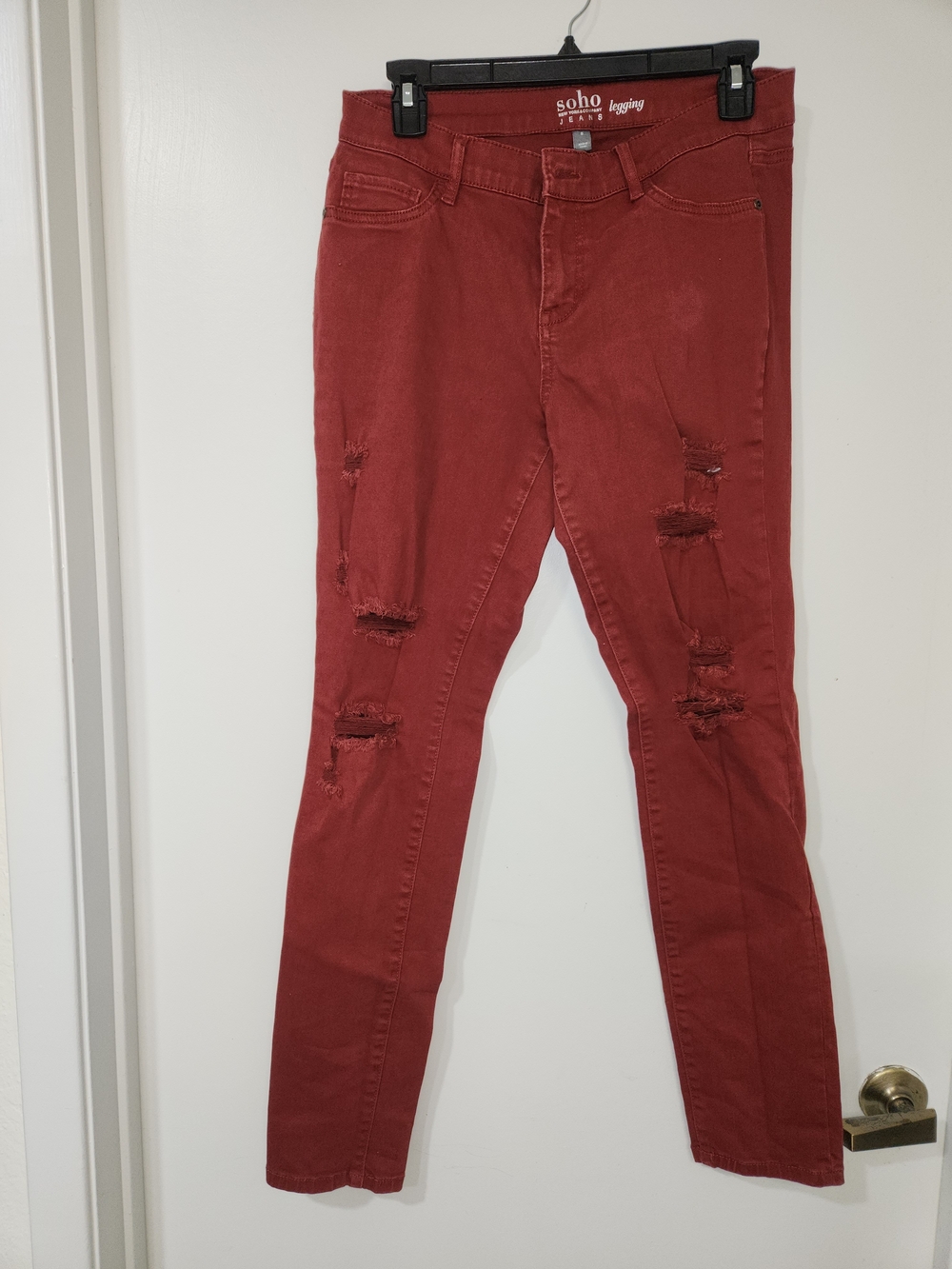 SOHO Distressed Red Skinny Jeans